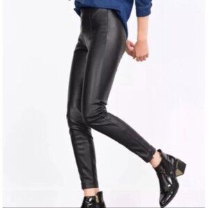 Zara Faux Leather Skinny Pants Zip Ankle Black -- Large